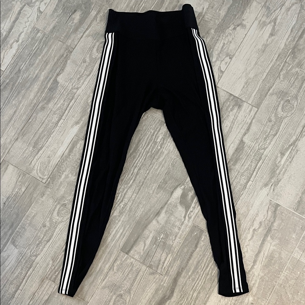 Express Black Leggings with White Stripes